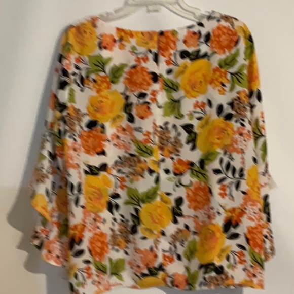Kasper Top - Blouse Tangerine Yellow Floral PXL 100% Polyester Flair Sleeves - Picture 5 of 10